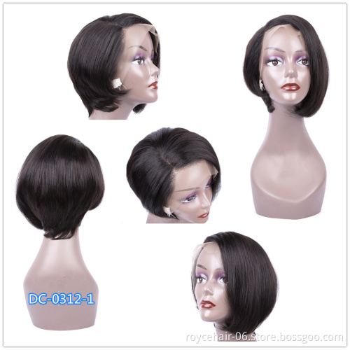 China Virgin Cuticle Aligned Brazilian Human Hair 150 Density  8 Inch Cheap Short Bob Wave Lace Front Wig Style For Black Woman